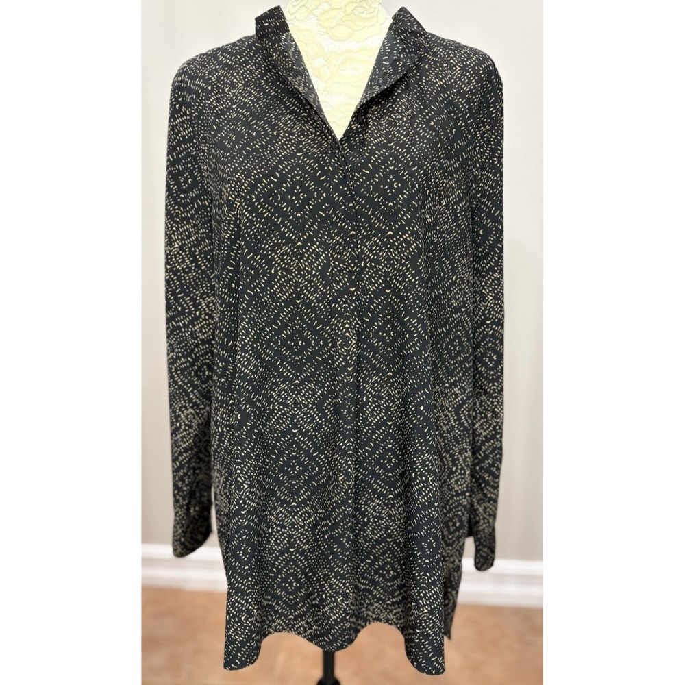 Lauren Ralph Lauren Women's XL Tunic Top Black Tan Flecked Long Sleeve Popover